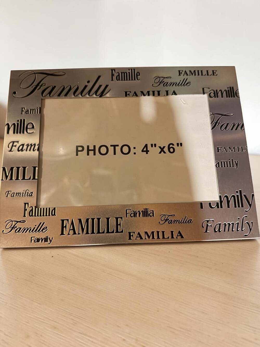 Family Photo Frame 4"x6" Silver Metal Etched Words